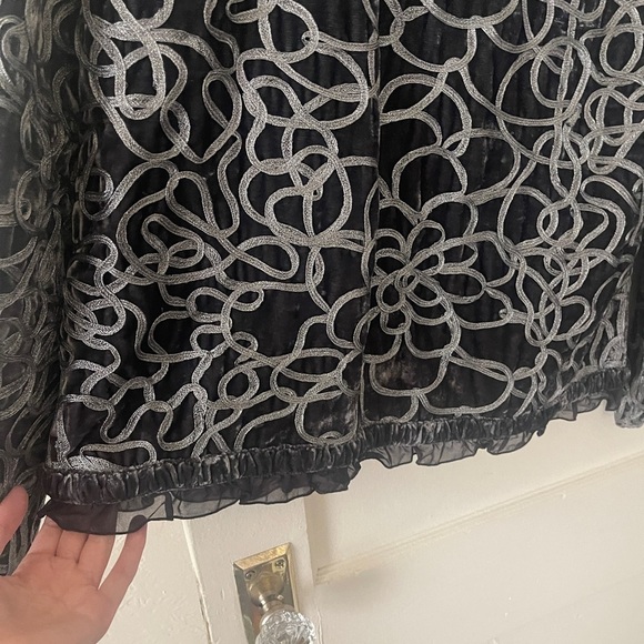 VTG CHICO Grey Metallic floral JACKET Blazer Bohemian Ruffle Artisan Sz 2 - Picture 11 of 11